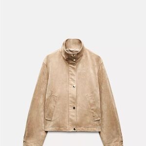 Suede Stand-Collar Jacket in Taupe